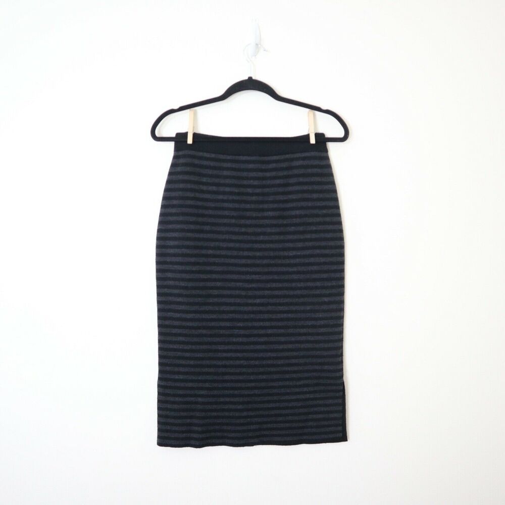 Eileen Fisher Size XS Merino Wool Double Knit Knee Length Pencil Stripe Skirt - Picture 8 of 11